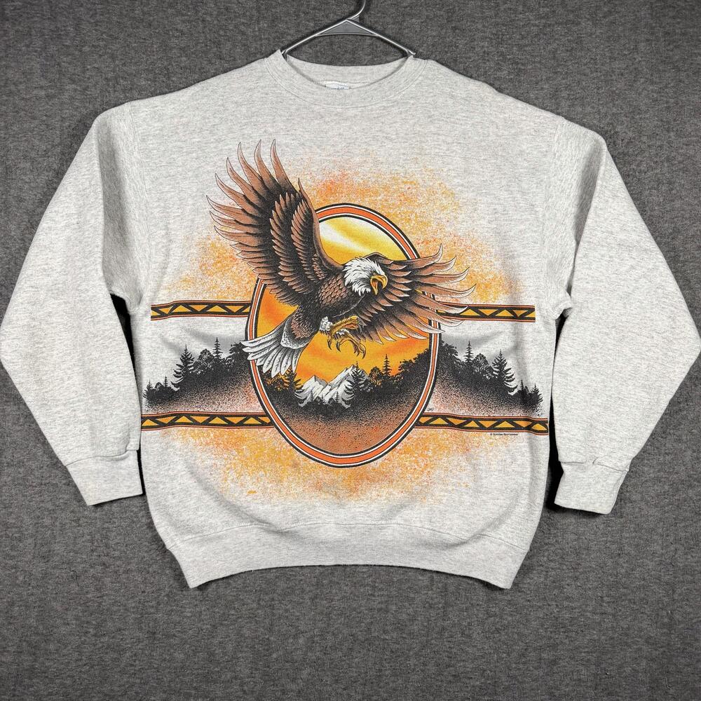 Vintage Salem Sweatshirt Mens XL Gray Bald Eagle Graphic Crewneck Biker USA 90s